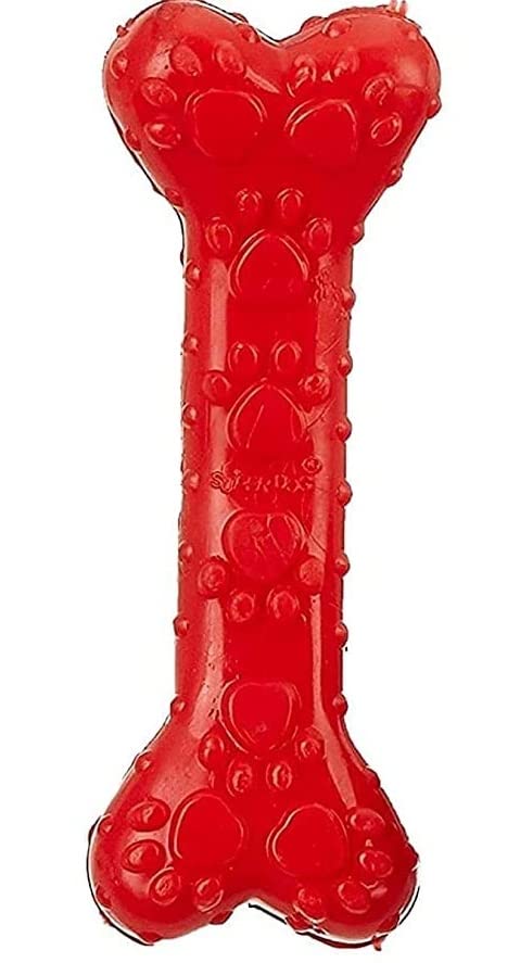 Pups&Pets Rubber Dog Chew Bone Toy Puppy Dog Teething Toy Medium 5 Inches, Red