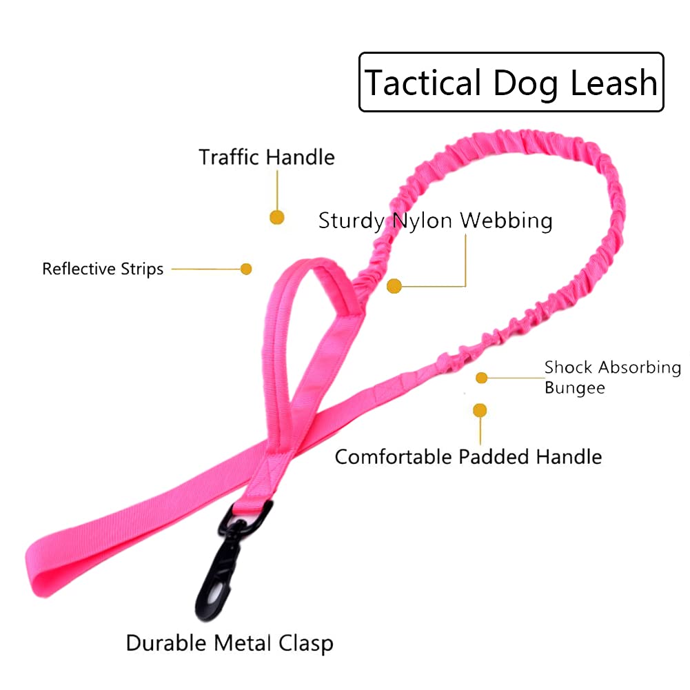 Tactical Dog Collar And Leash Set Tactical Dog Collar With Handle Bungee Leash Adjustable Military Training Nylon Collar Dog Training Collar Leash Set With Control Handleand Metal Buckle(Pink S