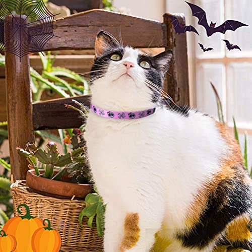 Pupteck Breakaway Cat Collar With Bell Charm, 2 Packs Adjustable Kitty Collars Pink & Black Skull Pattern