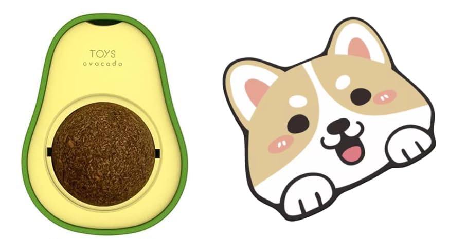 Silvervine, Gall Fruit Catnip Wall Toy, Rotatable , Cat Chew Toys, (Avocado Shape) And Adorable Crystal Velvetpolyester Cartoon 