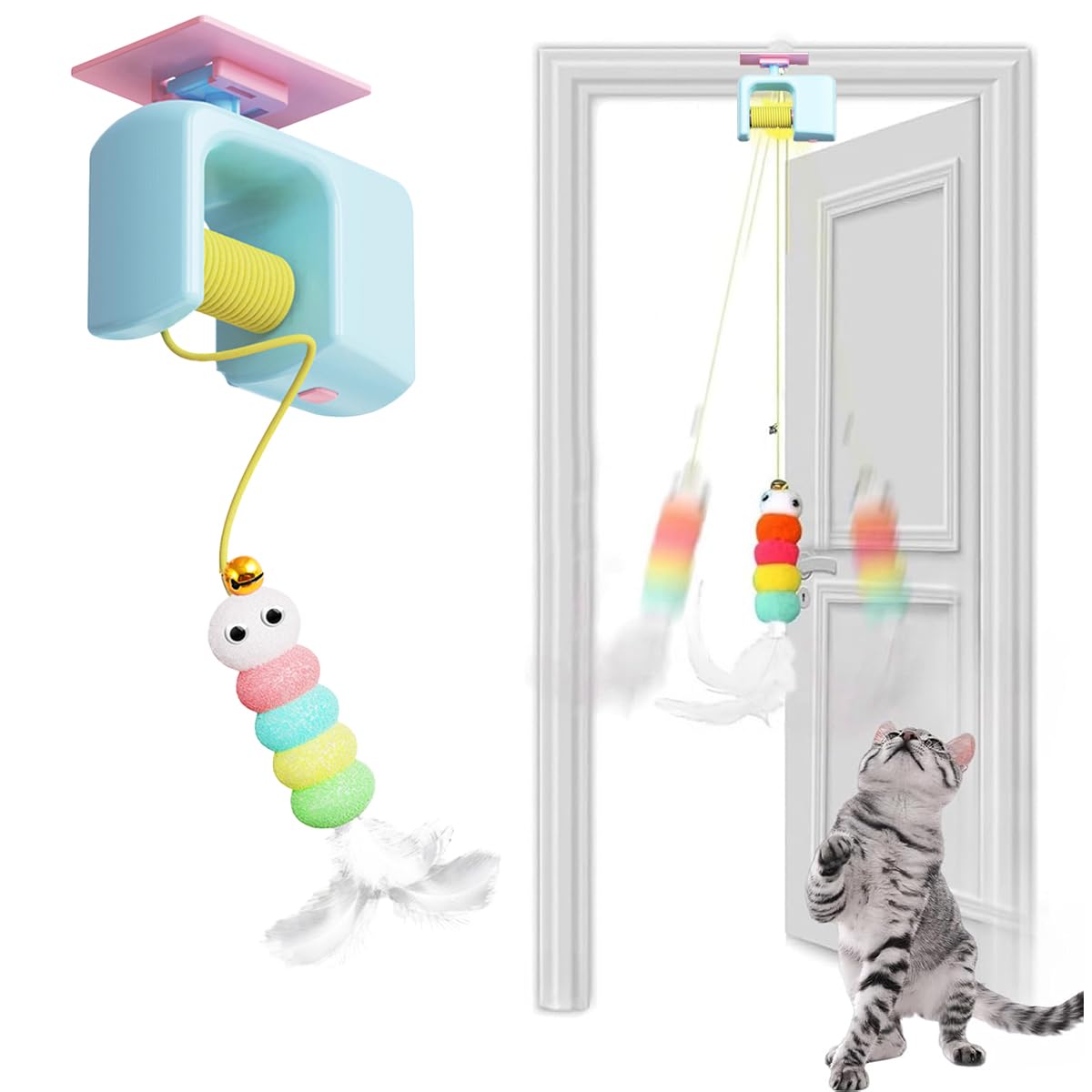 Qpets Electric Cat Toy Jumping Caterpillar With Feather Teaser
