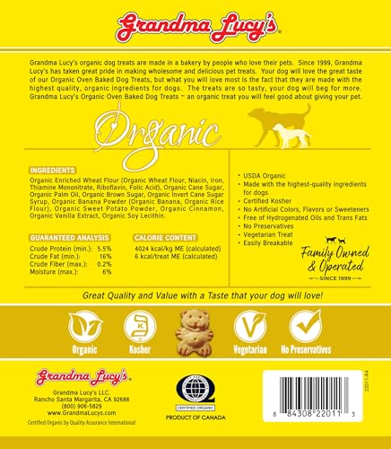 Grandma Lucys Organic Oven Baked Dog Treats - Banana & Sweet Potato, 14 oz