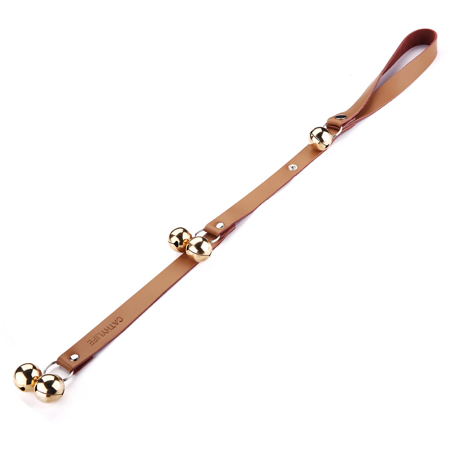 Cathylife Leather Dog Doorbells For Door Knob/Potty Training/Go Outside, Length Adjustment Copper Dog Bell, Housetraining Hanging Bell, Brown Leather Golden Bells.