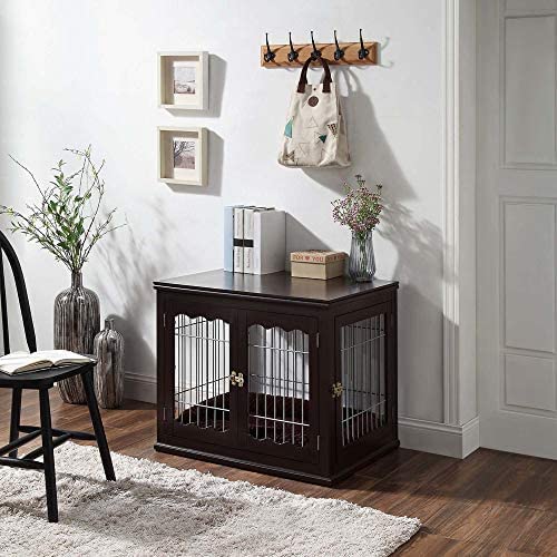 Unipaws Furniture Style Dog Crate For Medium Dogs, Indoor Aesthetic Puppy Kennel, Modern Decorative Wooden Wire Pet House Dog Cage, Pretty Cute End Side Table Nightstand, Espresso…