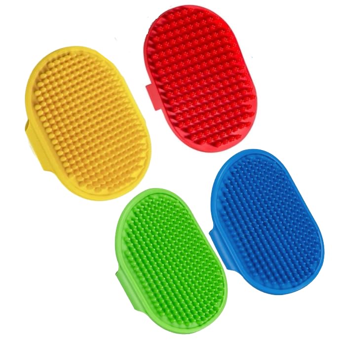 Swacch Bath Brush With Adjustable Straps Rubber Soft Toy Combo Pack Of 4 For Dog & Cat