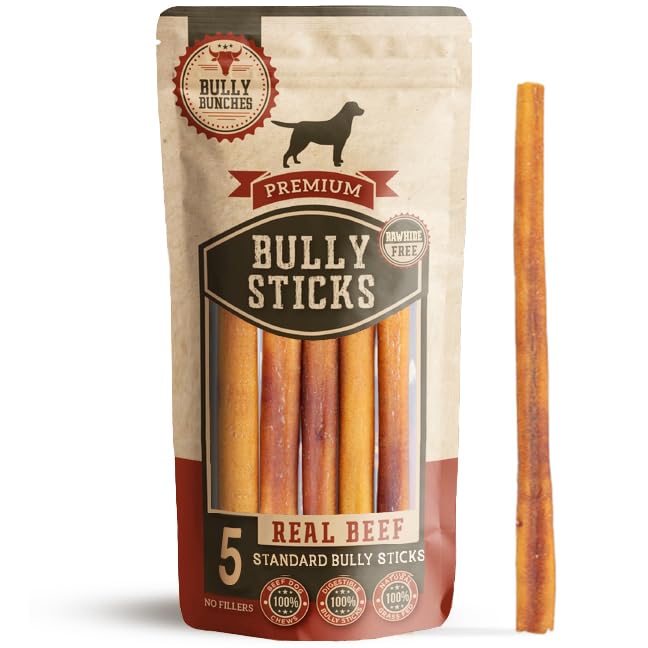 Bully Bunches Premium 12 Inch Standard Odor Free Bully Sticks for Small & Medium Dogs - Long Lasting Chews for Oral Care - Rawhi