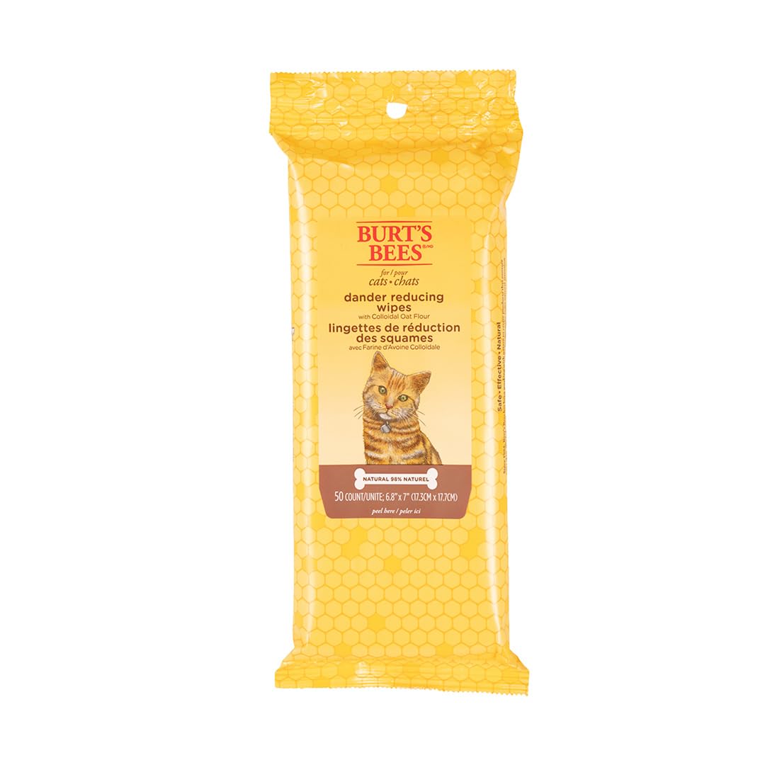 Burt'S Bees For Pets Cat Dander Wipes With Colloidal Oat Flour, 98% Natural Origin Formulas, Cat Dander Remedy, Cat Wipes For Allergy Relief, Cat Dander Wipes, 50Ct