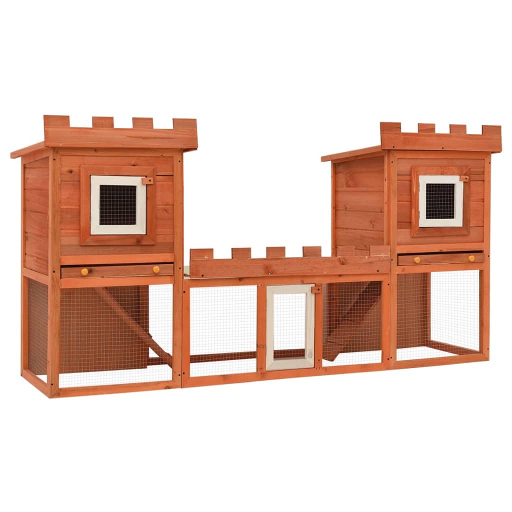 vidaXL Double Layer Large Outdoor Rabbit Hutch - Pinewood Pet House with Iron Wire Mesh - Weather Resistant Roof - Perfect for Keeping Small Animals, Brown