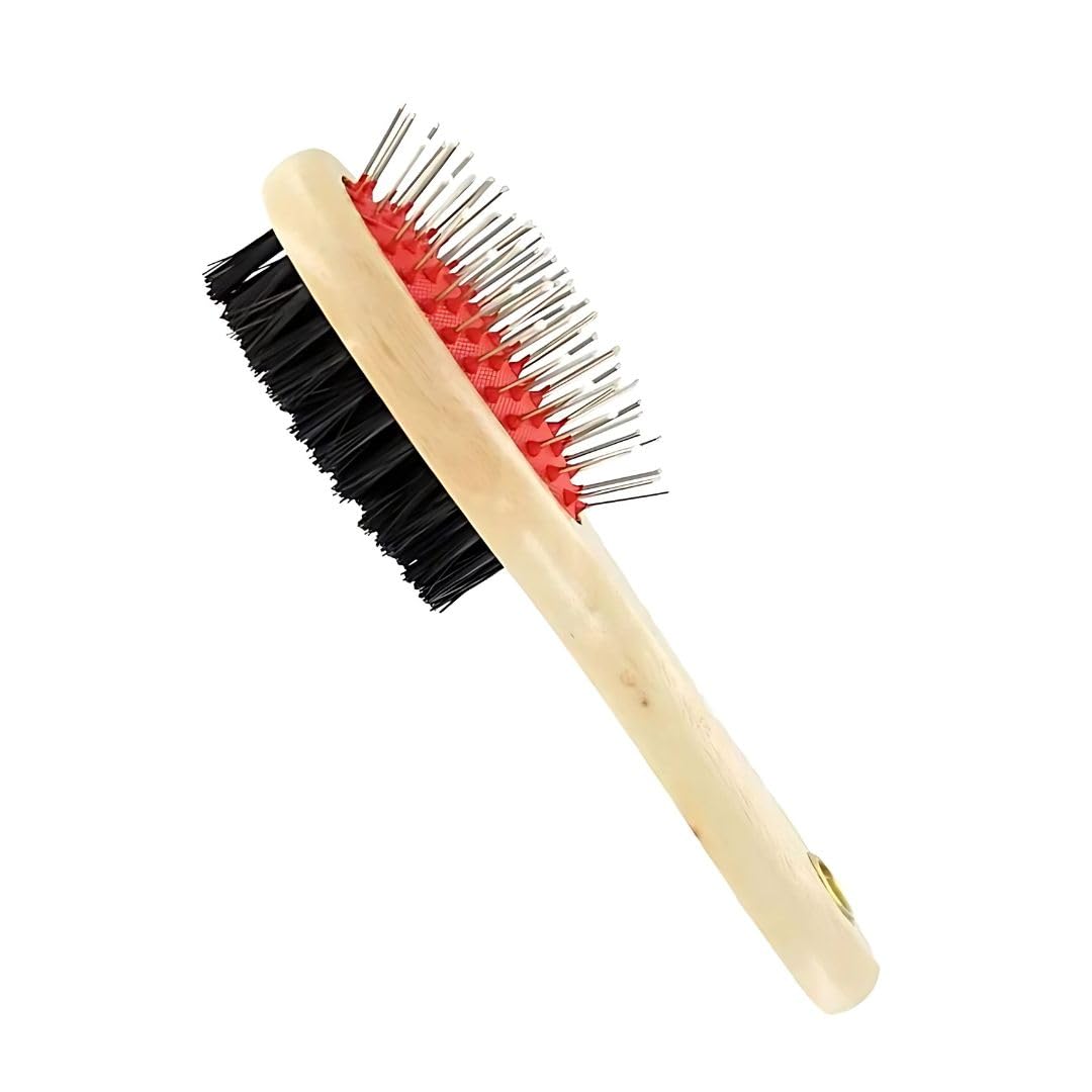 Pet Fun DoubleSided Wooden Brush For Dogs & Cats | Grooming Tool For Shedding, Loose Hair Removal & Coat Maintenance | Soft Bri