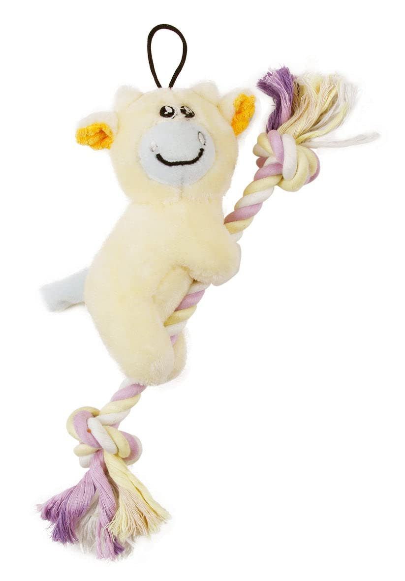 Pet Life ® 'Broom-Lick' Plush And Jute Rope Squeaking Newborn Cat And Dog Toy