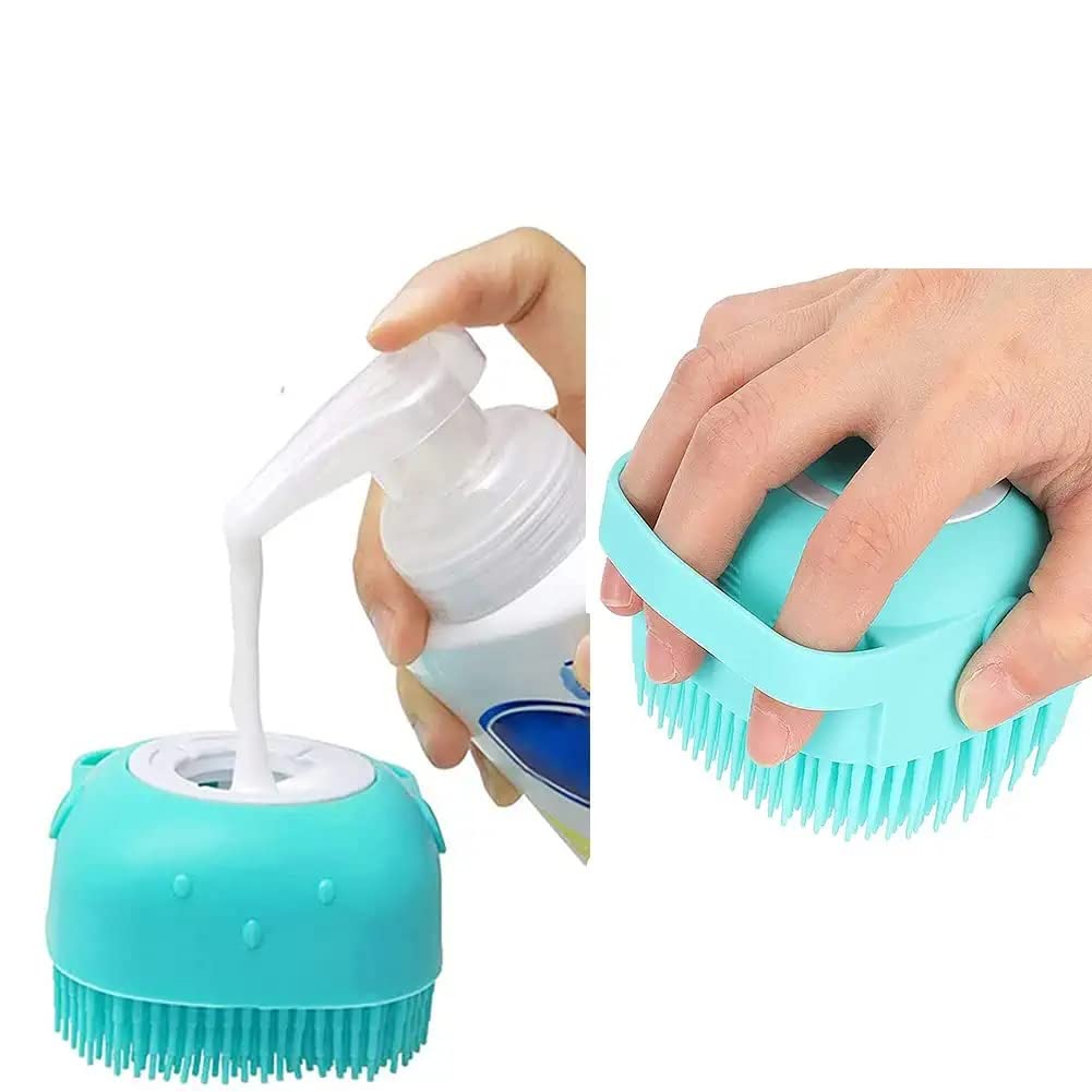 Woofy Pet Grooming Bath Soothing Massage Brush Shampoo Dispenser, Soft Silicone Brush Rubber Bristle For Dogs And Cats Shower (C