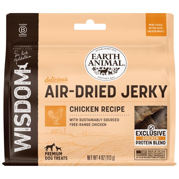 Earth Animal Wisdom Air-Dried Jerky Chicken Recipe | Dog Treats | Dog Snacks | Premium Natural Chicken Jerky Strips | 4 oz | Mad