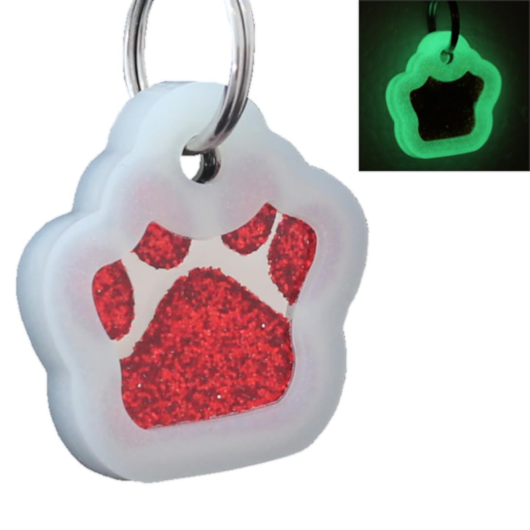 Io Tags Pet Id Tags, Personalized Dog Tags And Cat Tags, Custom Engraved, Easy To Read, Cute Glitter Paw Pet Tag (Glitter Red Si