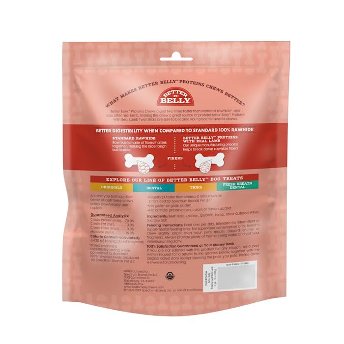 Better Belly Proteins With Real Lamb Twists, Digestible Rawhide For Dogs, 25 Count
