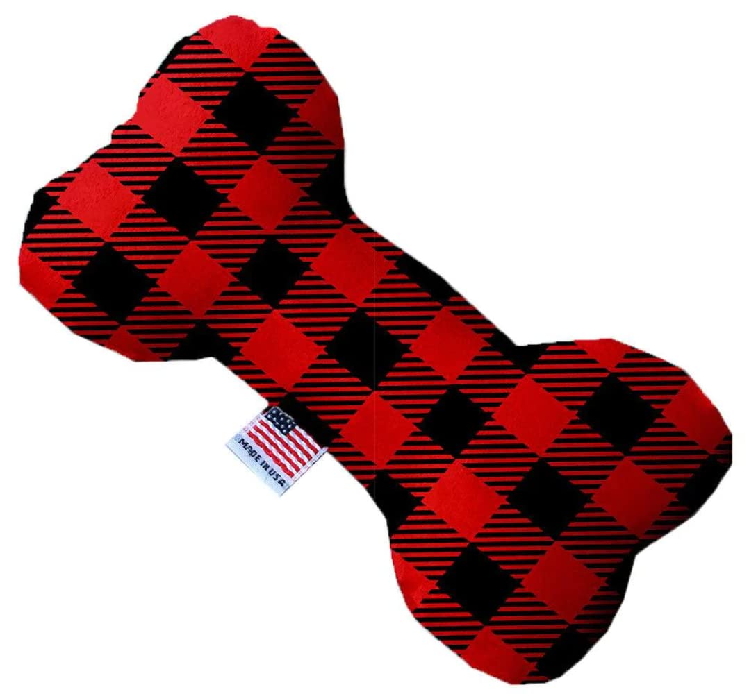 Pet and Dog Plush Heart or Bone Toy, "Christmas Patterns Group" (Available in different sizes, and 11 different pattern options!) Red Buffalo Check 8" Plush Bone