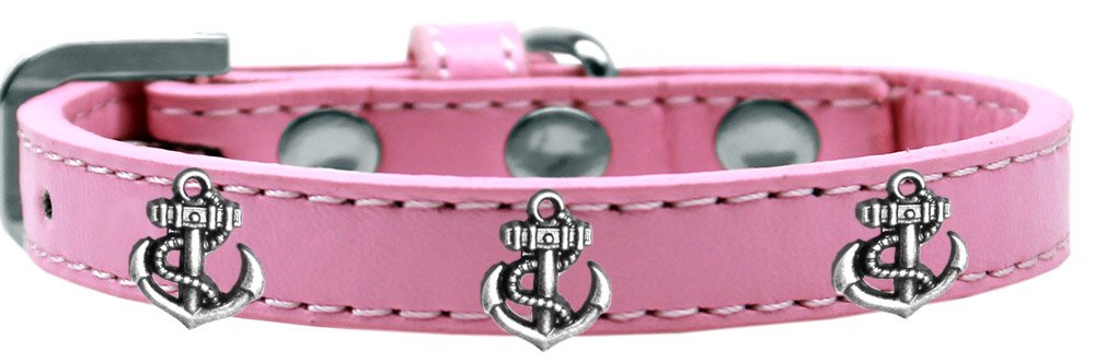 Mirage Pet Products 631-22 LPK16 Silver Anchor Widget Dog Collar, Size 16, Light Pink