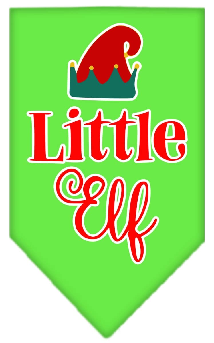 Christmas Pet and Dog Bandana Screen Printed, "Little Elf" Lime Green Large