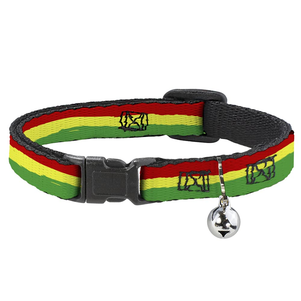 Buckle-Down Cat Collar Breakaway Rasta Stripes Painted Green Yellow Red 8 To 12 Inches 0.5 Inch Wide
