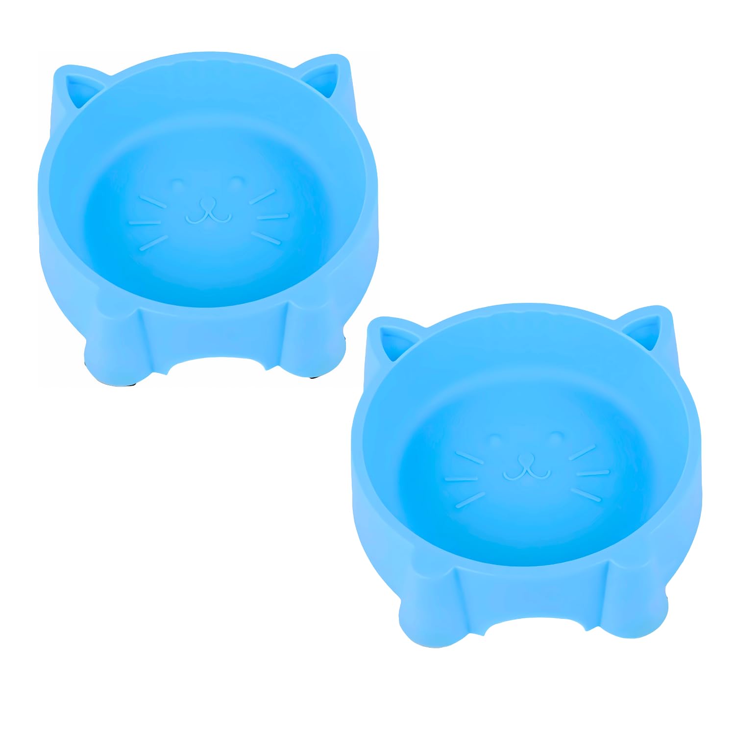 Pets Empire Plastic Bowl For Cats And Small Dogs | Pack Of 2 | NonSlip & NonToxic Pet Feeding Plastic Cat Face Shaped | Blue