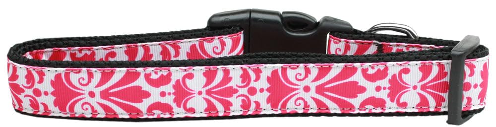Pet Dog & Cat Nylon Collar, "Damask" *Available in 10 different colors!* Bright Pink SM Collar