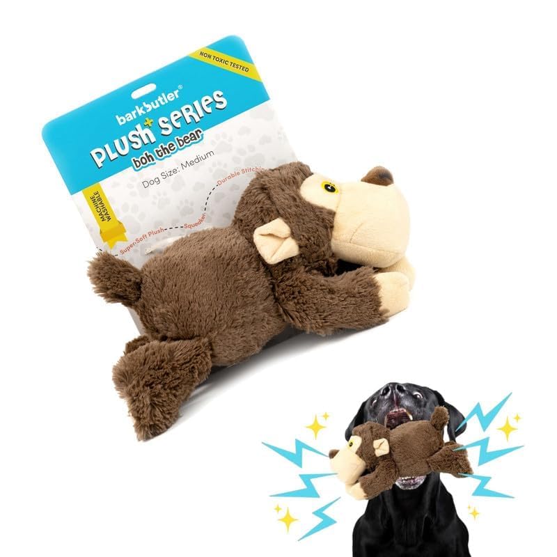 Barkbutler Plush Dog Toy  Soft & Squeaky Toys For Medium Dogs (020Kgs)  Boh The Bear  Brown