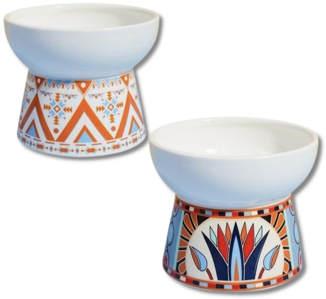 Kutkut Set Of 2Pcs Ceramic Cat Food Or Water Bowl, Raised Cat Feeder Dishes With Stand, Elevated Pet Food Bowl For Cats And Smal