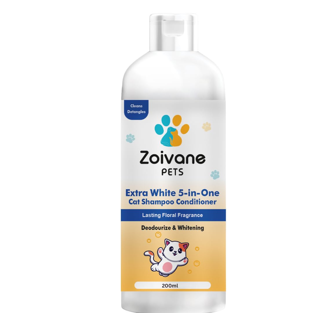 Zoivane 5 In 1 Extra White Cat Shampoo With Conditioner (200Ml) | Reduces Hair Fall | Enhances Coat Brightness | Ideal For Persi