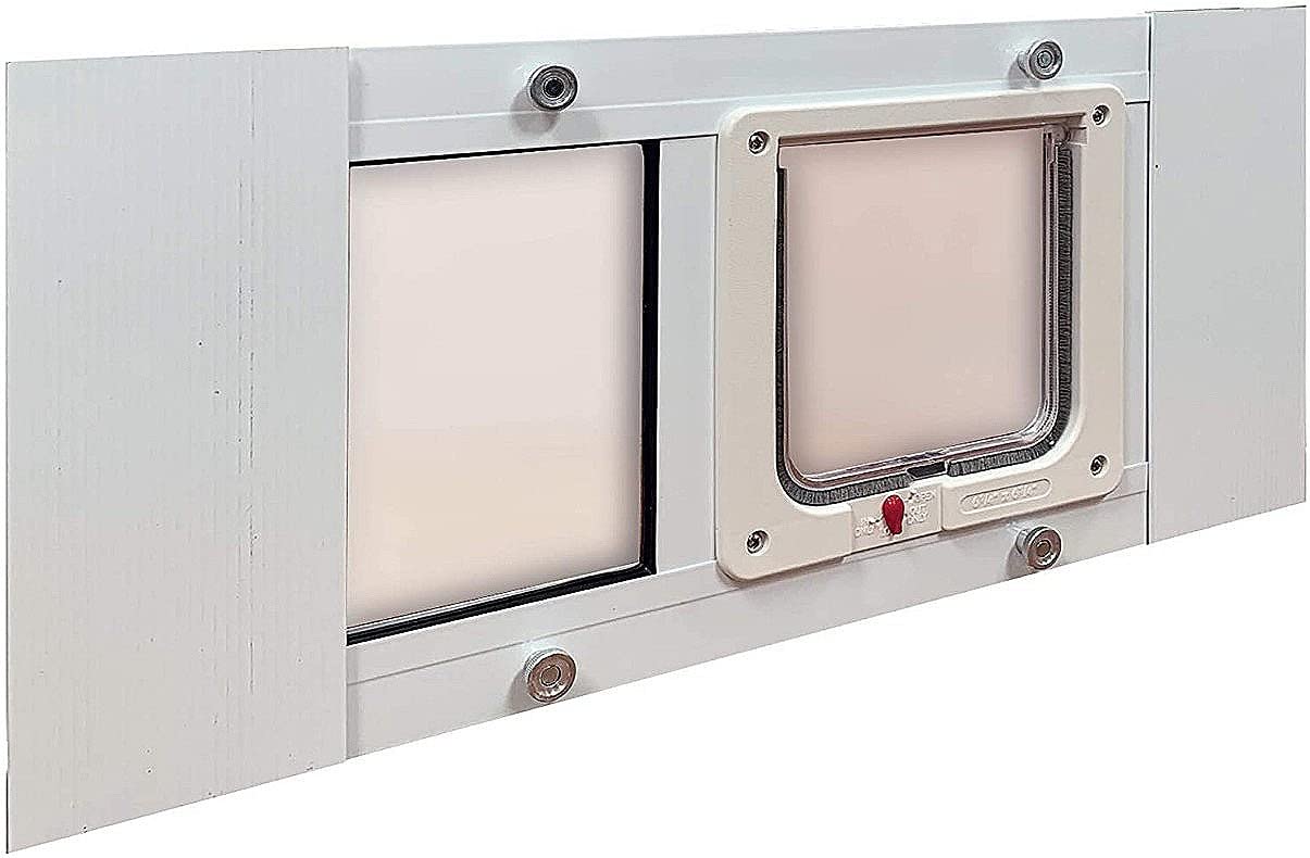Ideal Pet Products Aluminum Sash Window Pet Door, Adjustable To Fit Window Widths From 23' To 28', Cat Flap 6-1/4” X 6-1/4” Flap Size