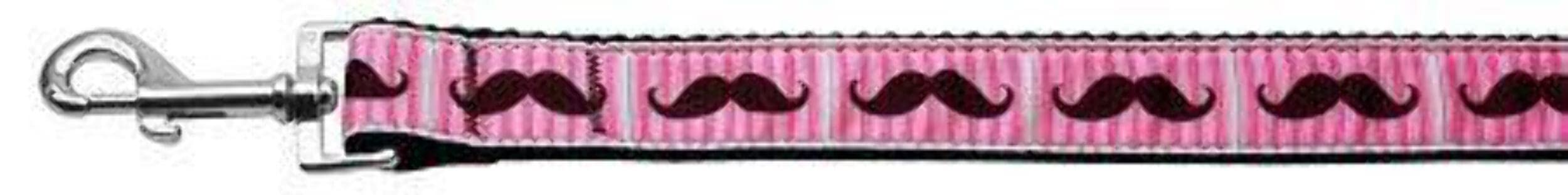 Mirage Pet Products Pink Striped Moustache Ribbon Dog Collar with 1-Inch by 4-Feet Leash