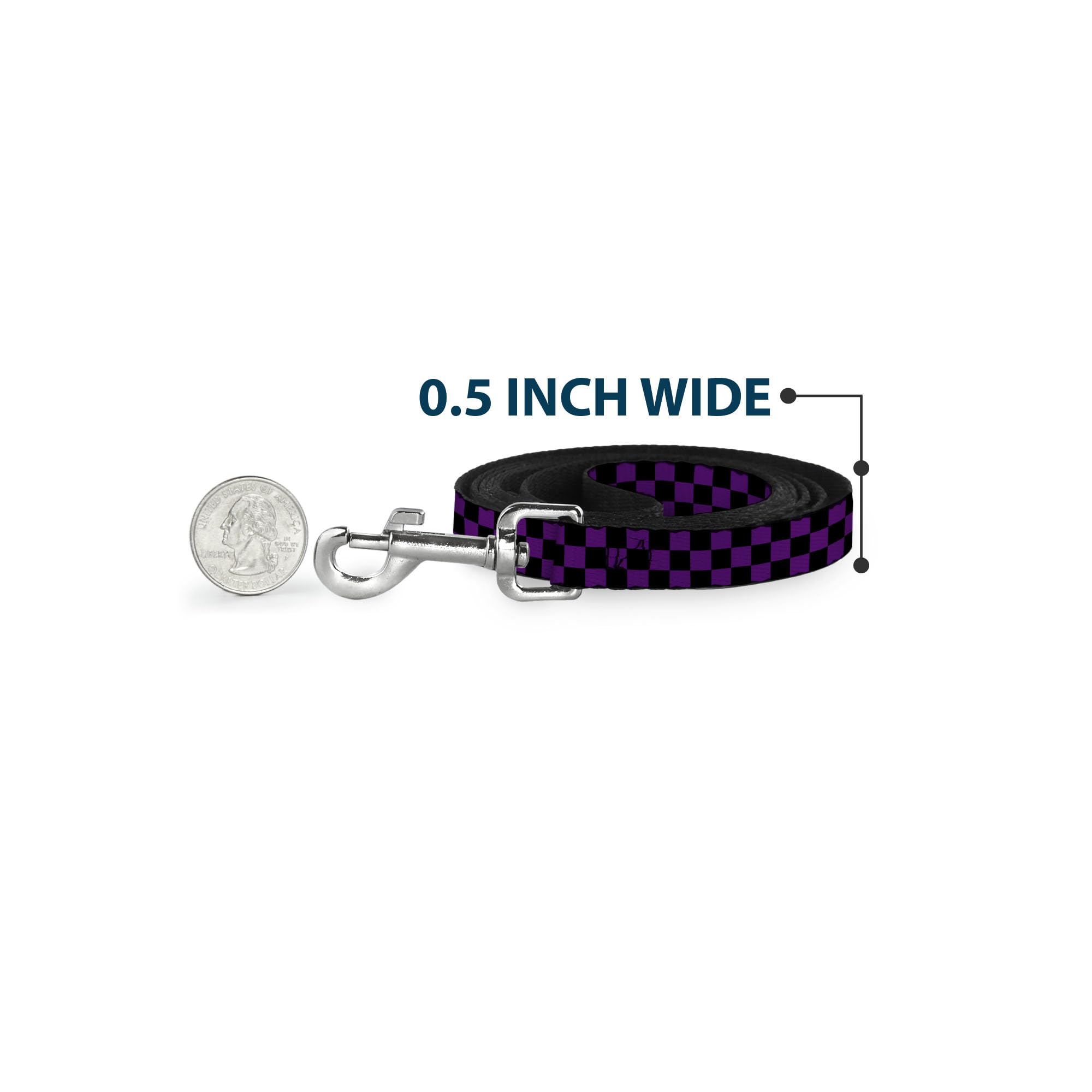 Dog Leash Checker Black Purple 4 Feet Long 1.5 Inch Wide