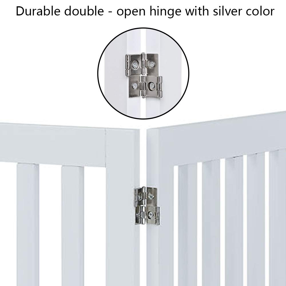 Unipaws 24? Free Standing Pet Gate For Dog Cat, Wooden Dog Gates For Doorway, Stairs, Step Over Foldable Pet Fence For The House, Expandable Dog Barrier, Indoor Use, White