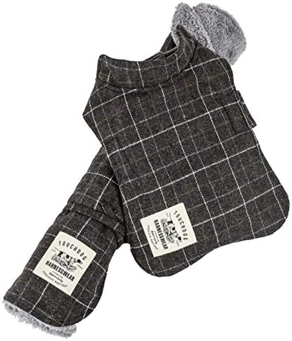 Touchdog  2In1 Windowpane Plaided Dog Jacket With Matching Reversible Dog Mat, Dark Grey Plaid  Xlarge
