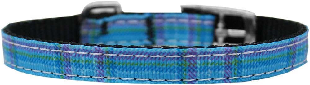 Mirage Pet Products 3/8" Plaid Nylon Dog Collar with Classic Buckle, Size 12, Blue