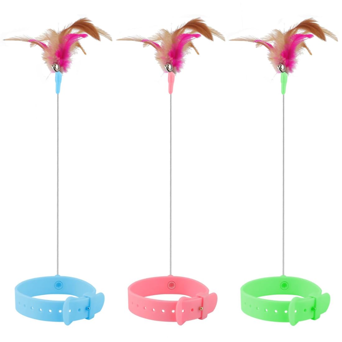 Pet Fun Interactive Cat Teaser Wand Toy  MultiColor Feather Wand With Adjustable Neck Collor, Bell & Flexible Rod For Indoor C