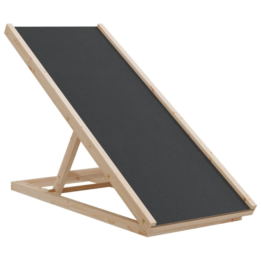 vidaXL Adjustable Height Solid Wood Dog Ramp - Anti-Slip Polyester Surface, Foldable Design for Easy Storage, Suitable for Small to Large Pets, Gray