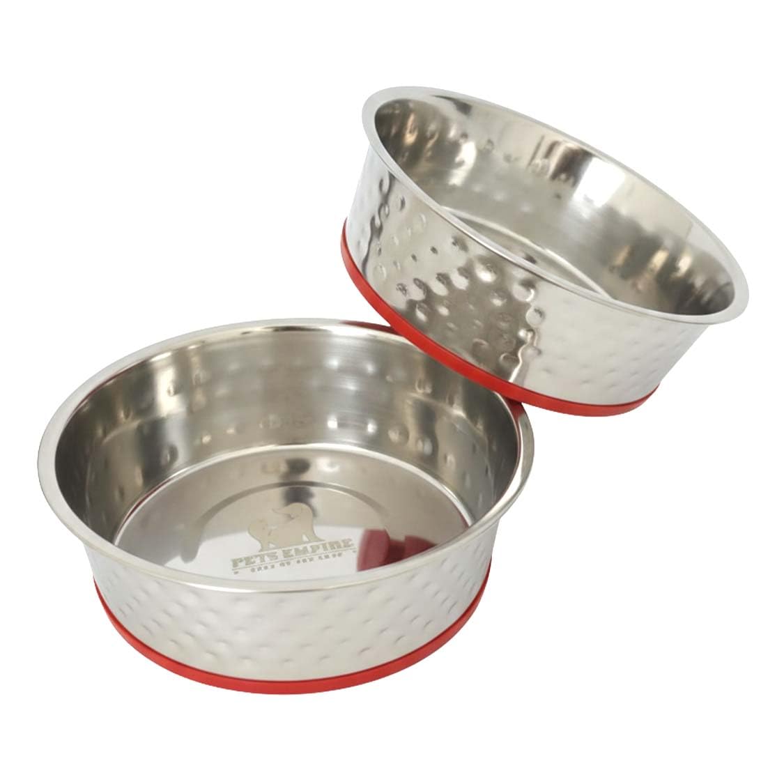 Pets Empire Textured Stainless Steel Pet Bowl Pack Of 2  850 Ml Red | AntiSlip Feeding Bowls For Dogs & Cats | Strong, RustPro