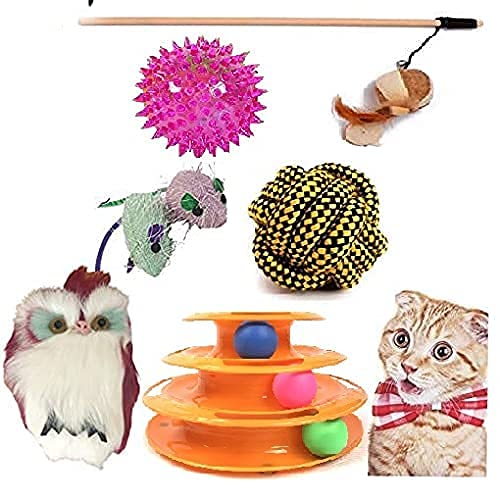 Rvpaws 6 In 1 Cat Toys Kitten Toys Premium Combo  Cat Tumbler|Tower Of Track|Cat Stick|Sisal Ball|Plush Mouse Toy|Led Ball Toy 
