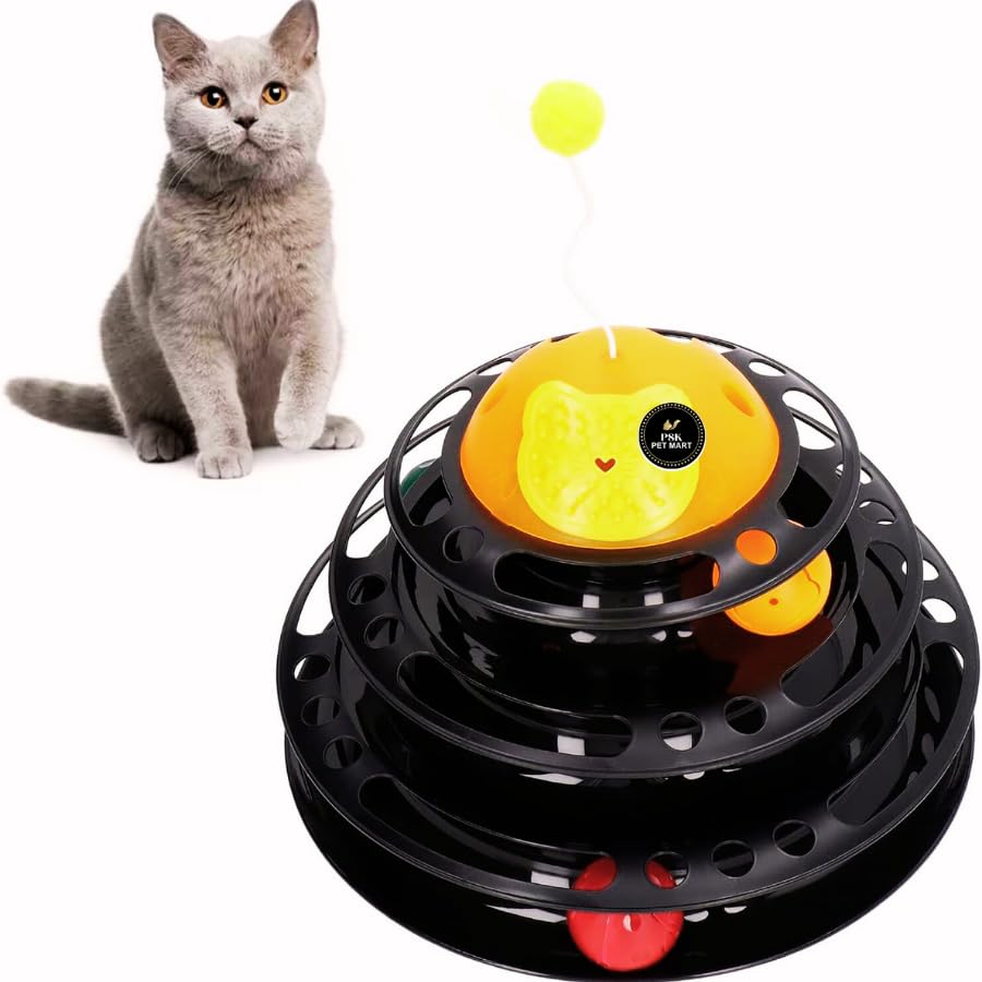 Dog Trust Cat Pickup Ball Toy  4 Level Interactive Track Roller Tower With Plush Ball, Fun And Engaging Activity For Kittens Du