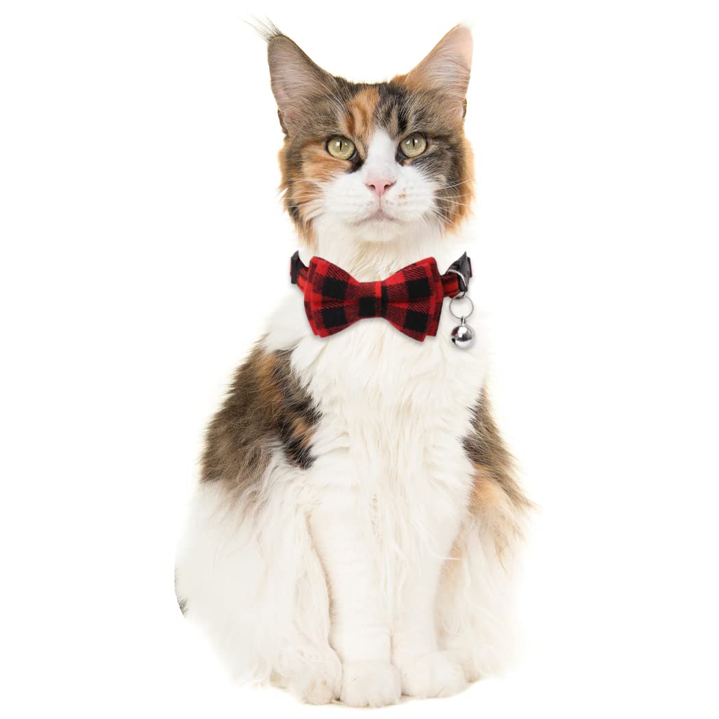 Christmas Cat Collar Halloween Thanksgiving Day Fall Breakaway With Cute Bow Tie And Bell For Kitty Adjustable Safety Plaid