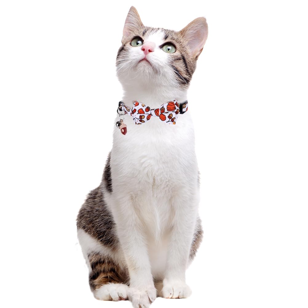Thanksgiving Day Cat Collar Fall Breakaway With Bow Tie And Bell Autumn Holiday For Kitty Adjustable Safety