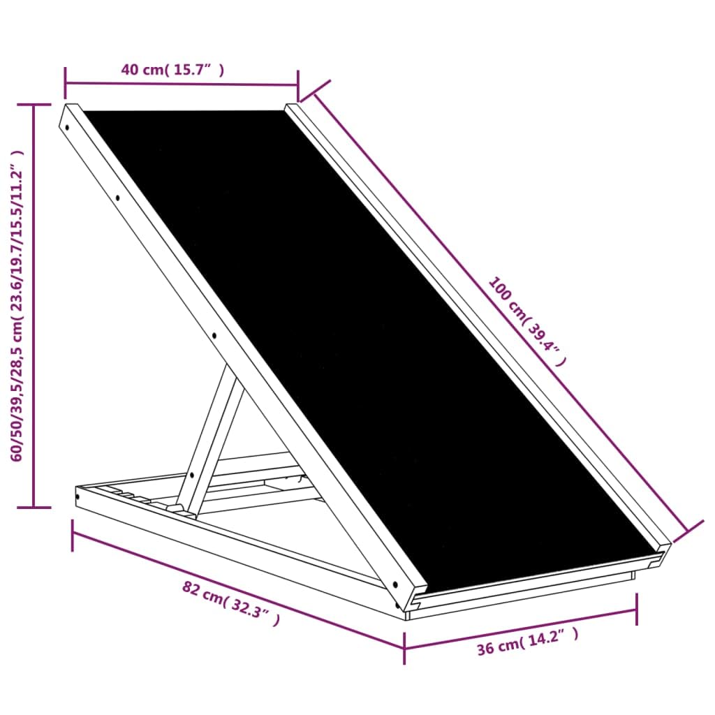 vidaXL Adjustable Height Solid Wood Dog Ramp - Anti-Slip Polyester Surface, Foldable Design for Easy Storage, Suitable for Small to Large Pets, Gray