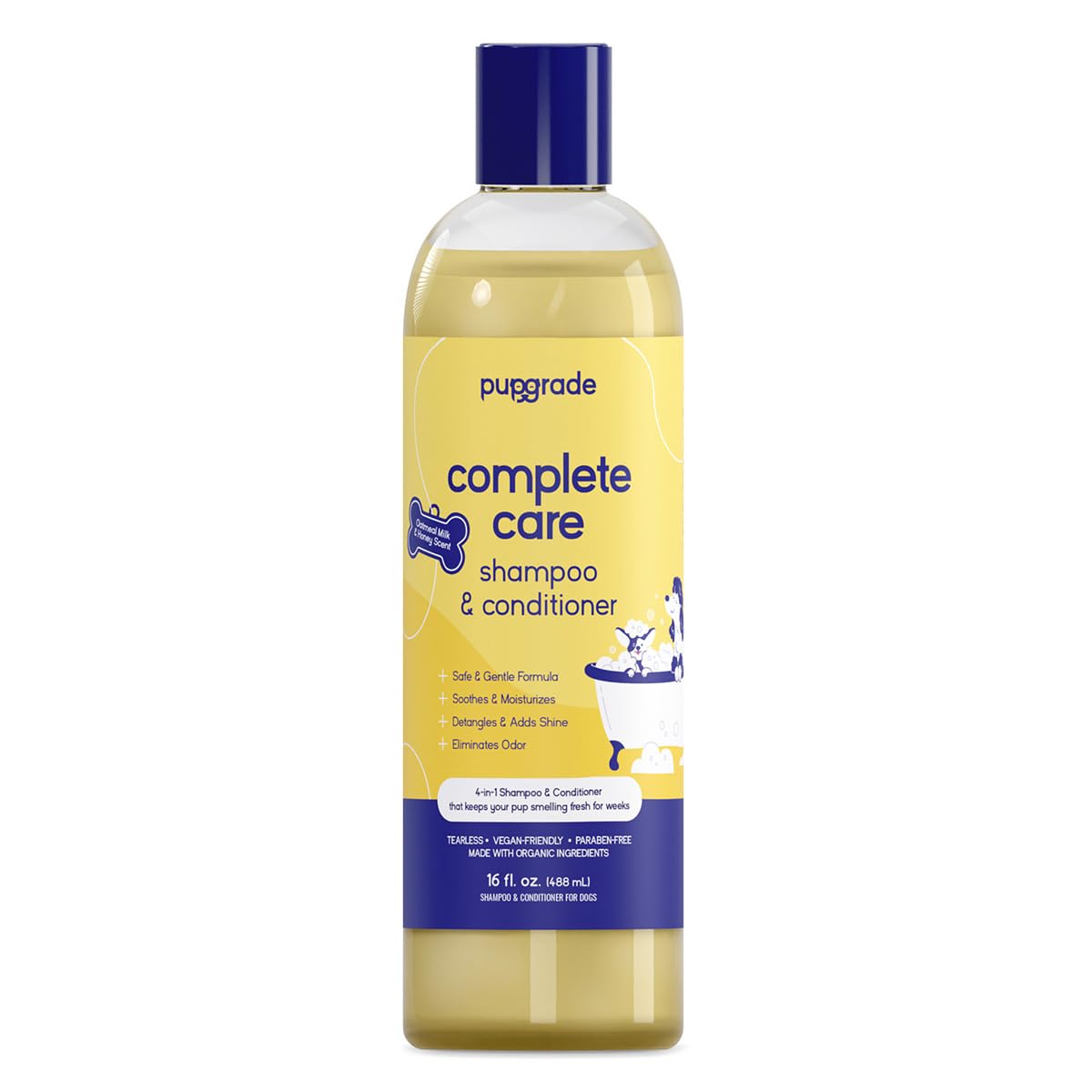 Pupgrade Complete Care 4-In-1 Shampoo & Conditioner For Dogs - Cleans, Moisturizes, Detangles & Deodorizes - Oatmeal Milk & Hone