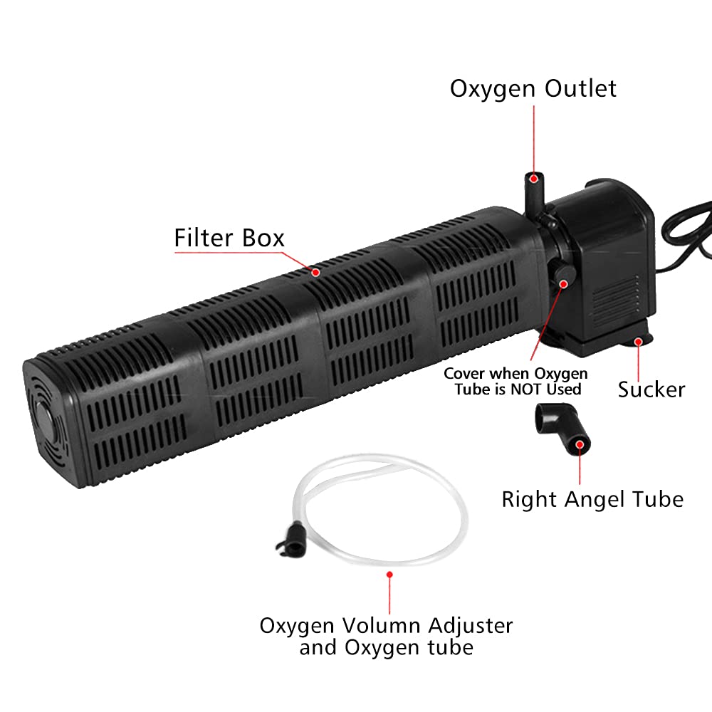 myfole 480 GPH Submersible Aquarium Internal Filter Pump for (50 to 160 Gallon) Fish Tank and Pond with Chemical, Physical, and
