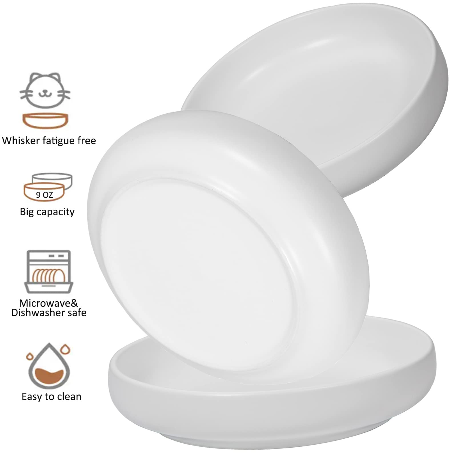Lfpkixise Ceramic Cat Bowls Set of 3 - 6.1" Matte Finish, Whisker Fatigue Free, Dishwasher Safe, White Color