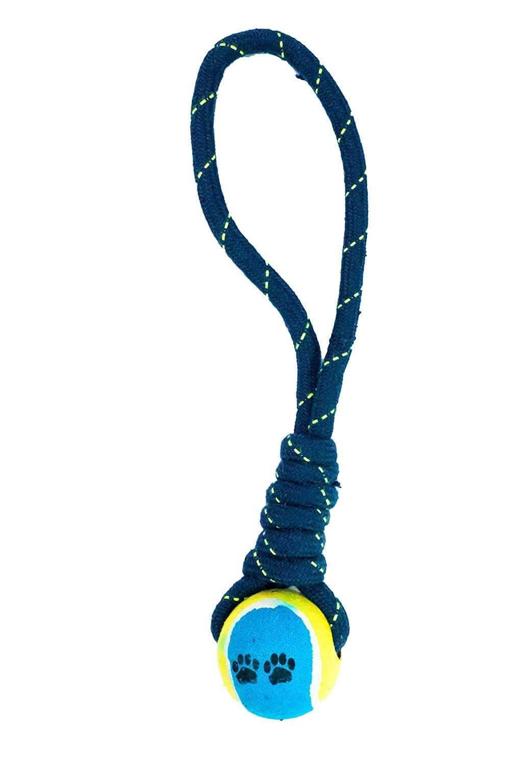 MR. PET Durable Rope Tug Toy with Tennis Ball for Dogs | Chew, Fetch & Training Toy for Small, Medium & Large Breeds | Interacti