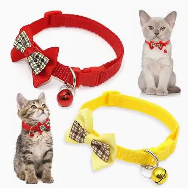 Puppy Collar With Bell,Soft Nylon Identification Blue Cat Collar Bell For Dog Collar With Bowtie Adjustable Buckle For Xxs Xs Ti