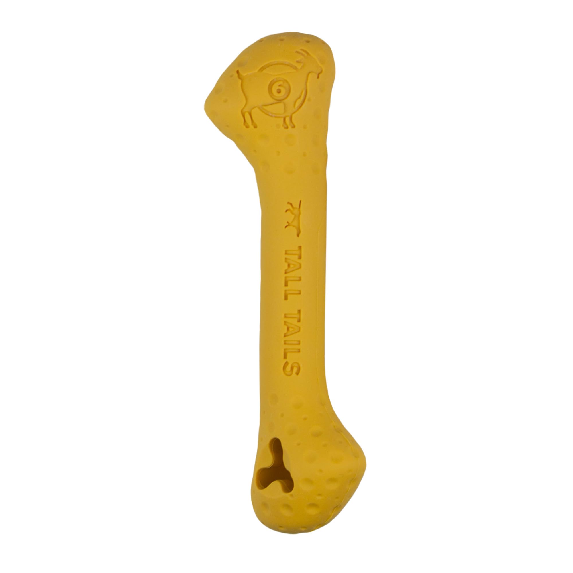 Tall Tails Goat Sport Fetch Bone Toy for Dogs, Small, Natural Rubber, Yellow, Model PT721