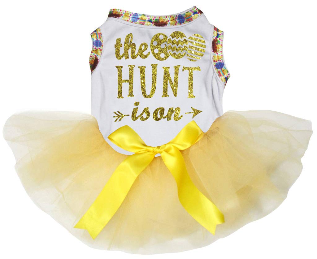 Petitebella The Easter Egg Hunt Is On Puppy Dog Dress (White/Yellow, X-Large)