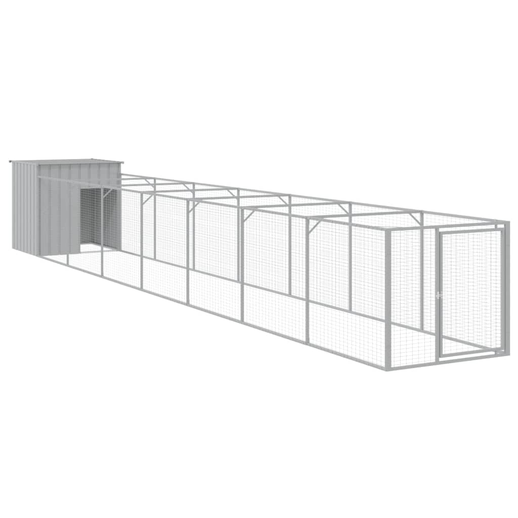 VidaXL Galvanized Steel Dog House with Ventilated Run, Designed for Comfort, Play and Exercise, Robust and Weather, Gray, 43.3x3