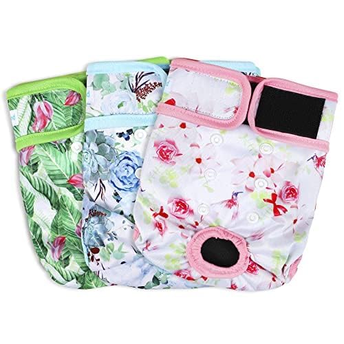 Paw Legend Washable Reusable Female Dog Period Diapers For Heat Doggie Puppy Diapers For Female Dogs (3 Pack, Flower, Large)
